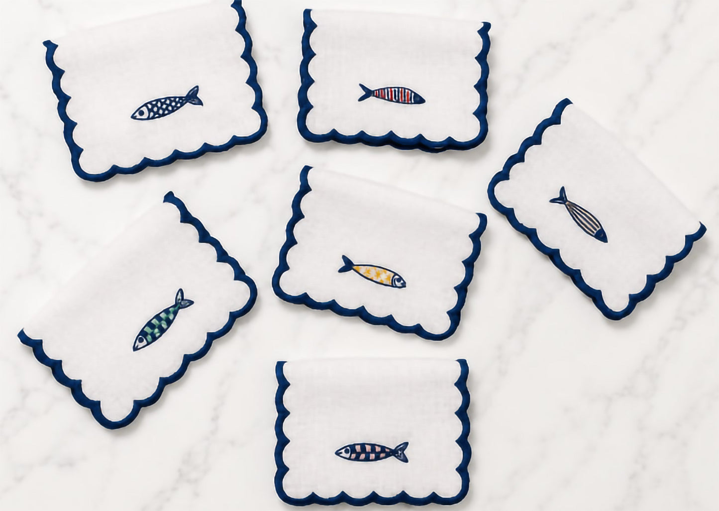 Sardines Cocktail Napkins (Set of 6) with Acrylic Gift Box