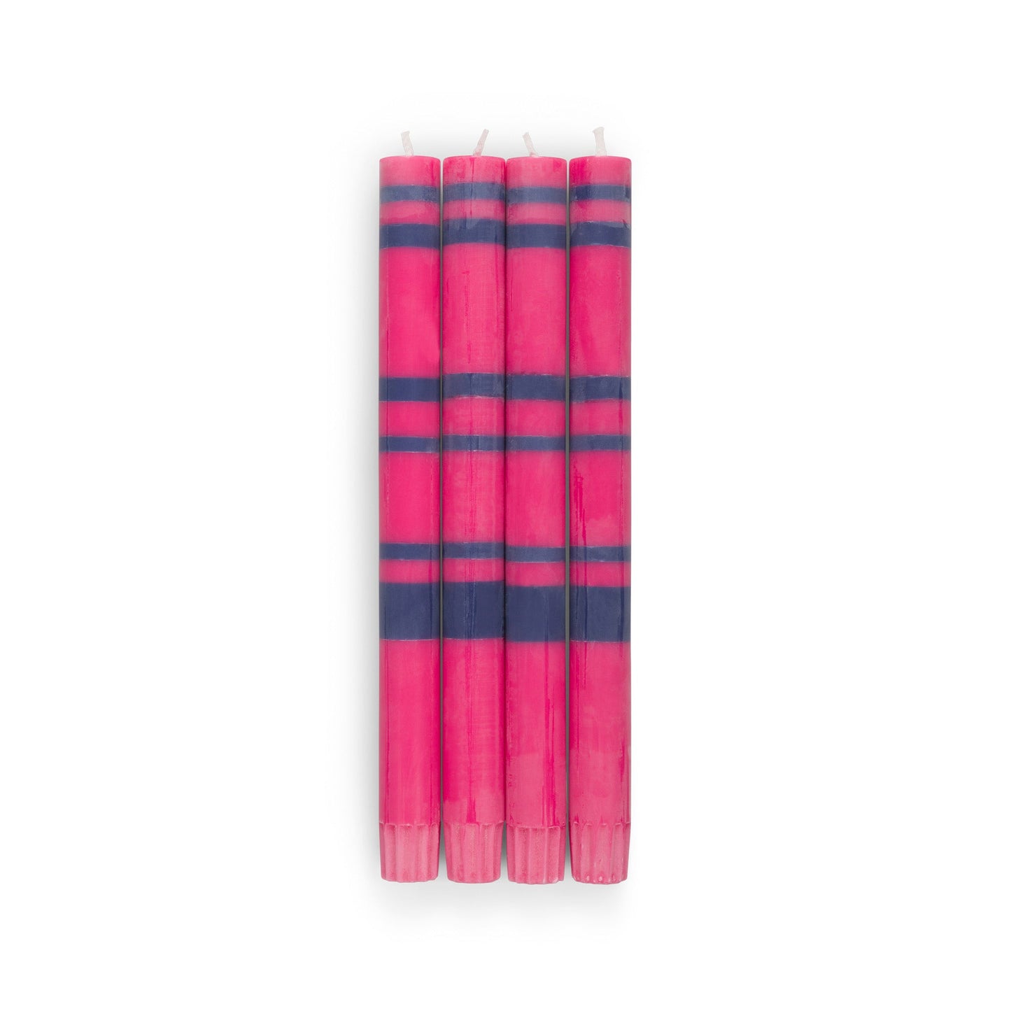 Striped Dinner Candles in Neyron Pink and Midnight Blue