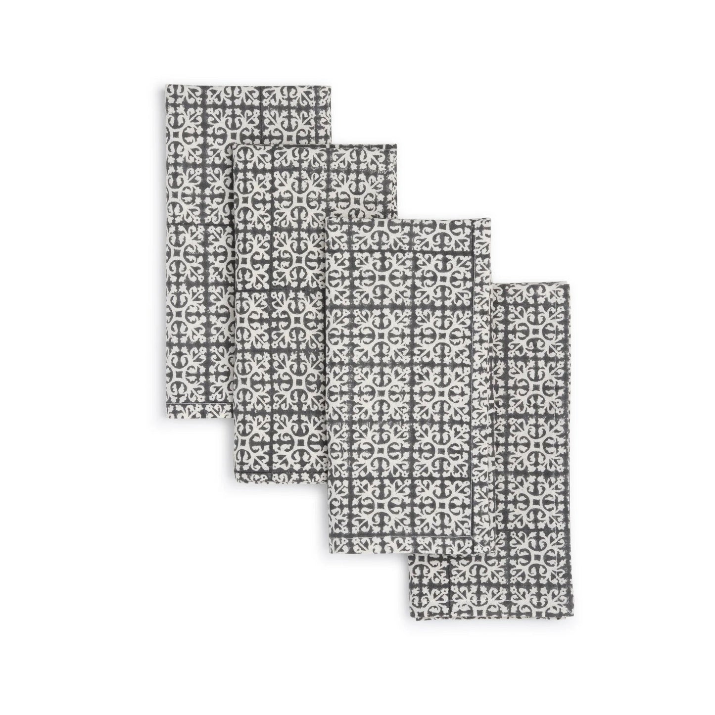 VERTEX Hand Block Printed Napkins - Set of 4. Cotton - Fair Trade - Artisan Made