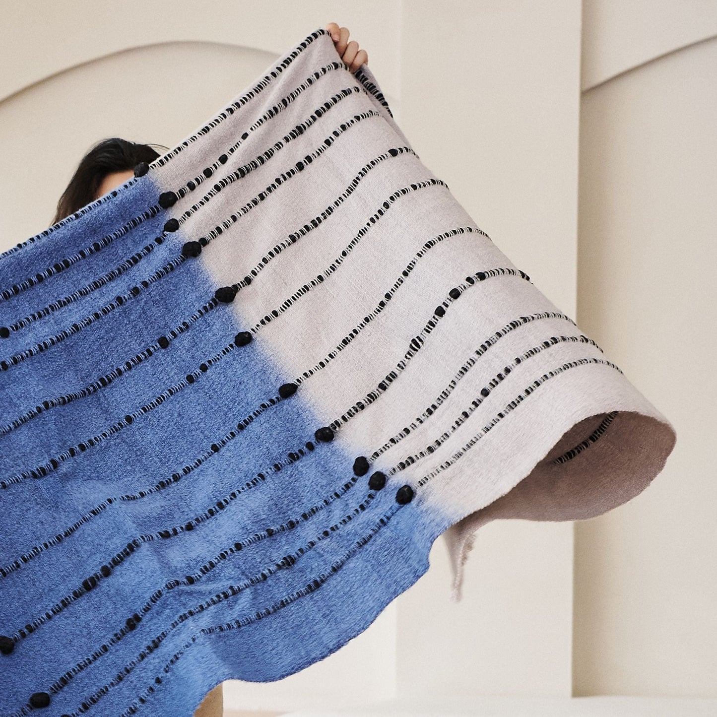 Mari Blue Gray Calming Hues Hand Woven Hand Knotted Textured Merino Throw