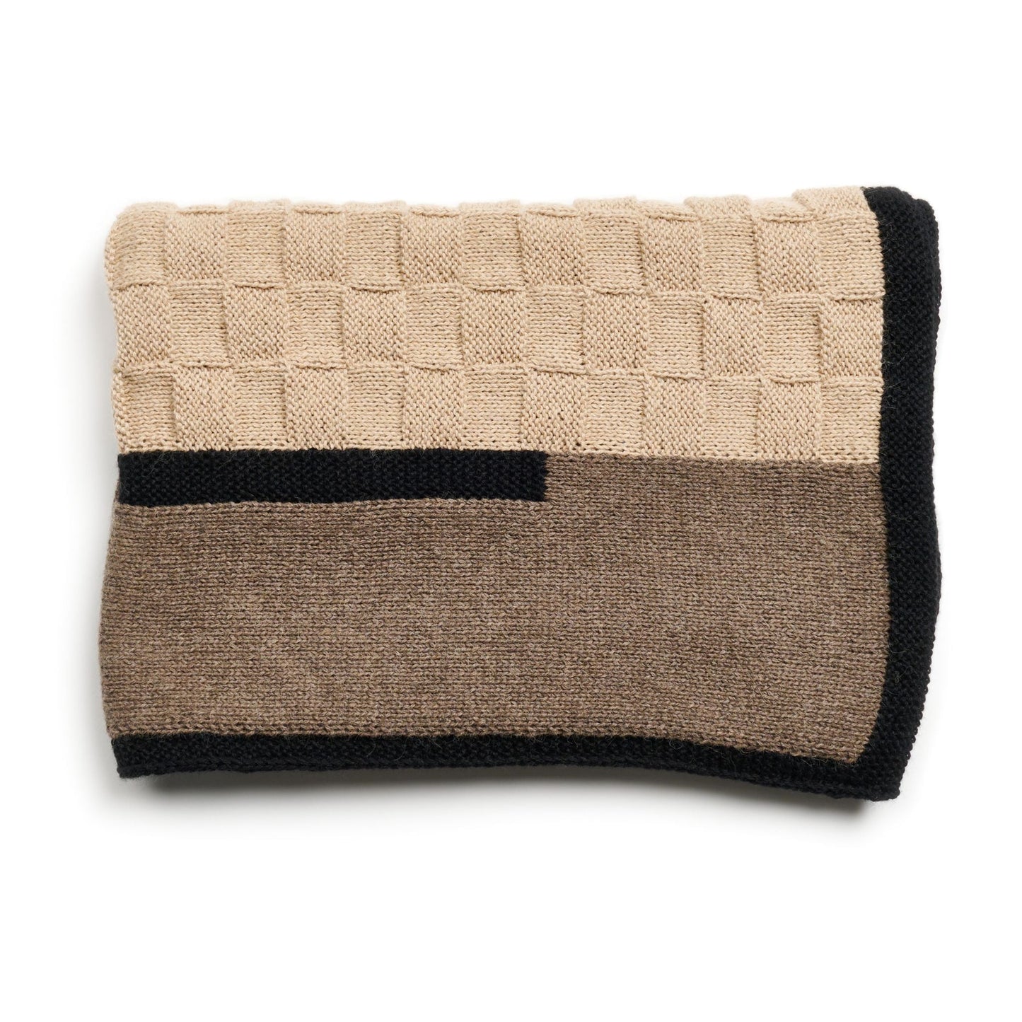 Muhu Brown Gray Hand Knitted Peruvian Alpaca Blanket / Large Plush Scarf