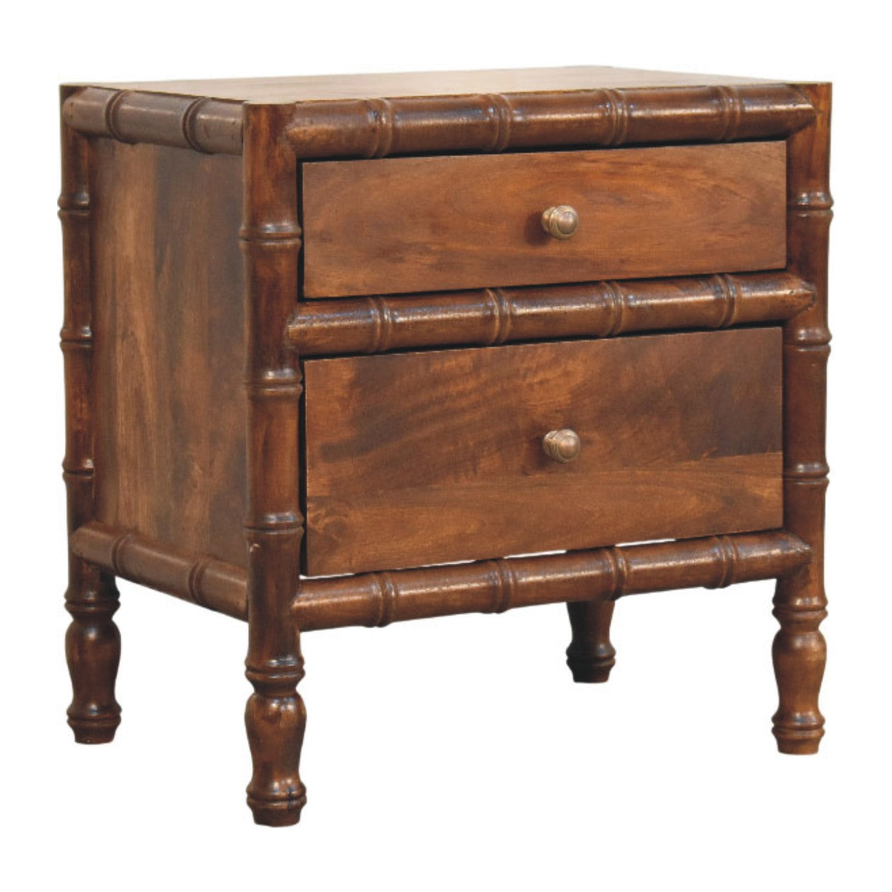 Solid Wood Bamboo Framed Bedside Table 2 Drawers Brown