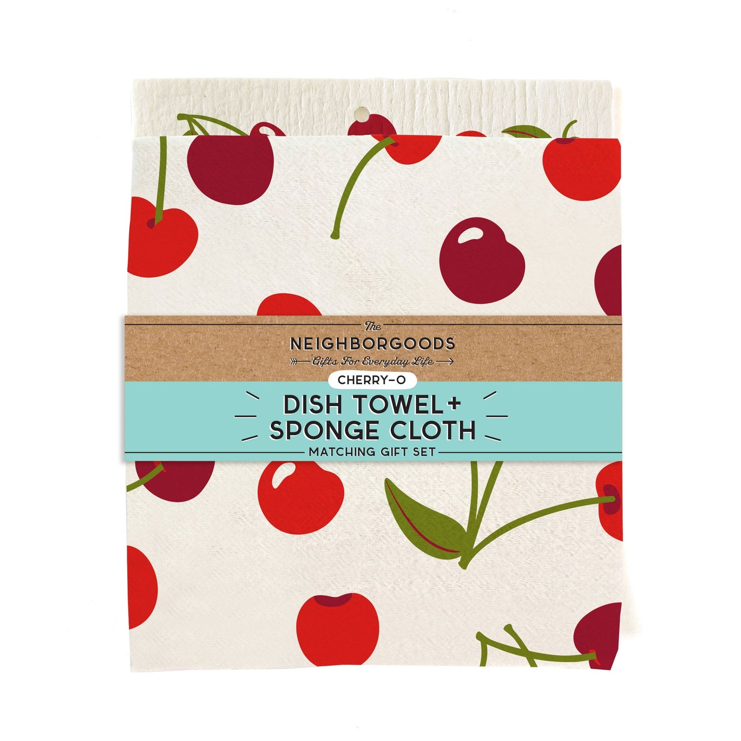 Cherry Dish Towel + Sponge Cloth Gift Set