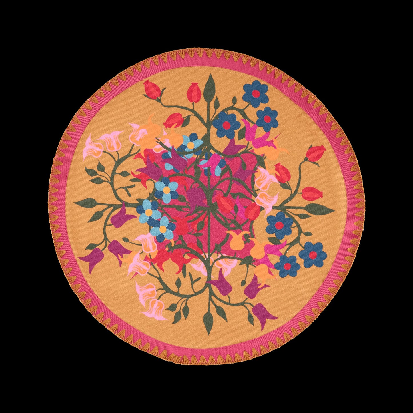 6 Round Placemats Blumen Orange