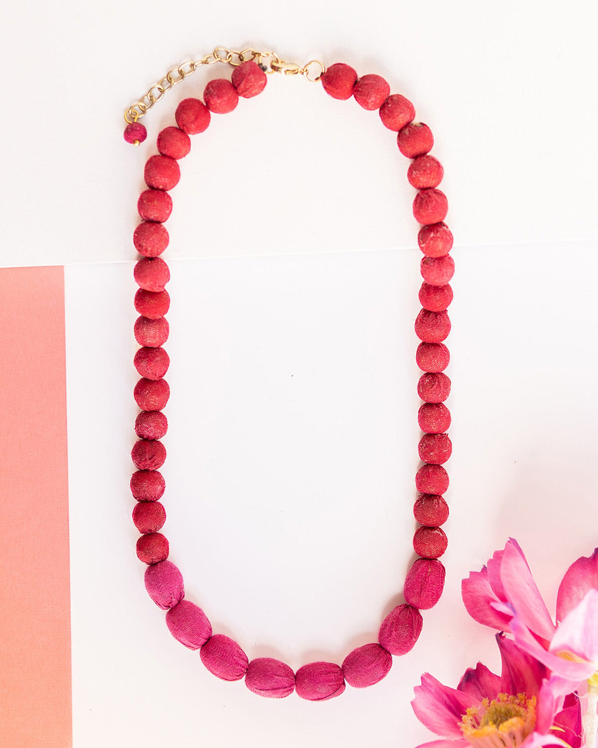 Kantha Couplet Necklace | Red/Cerise