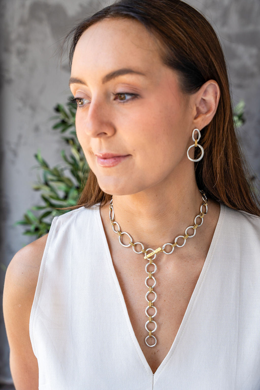 Mixed Metal Sculpted Circle Necklace