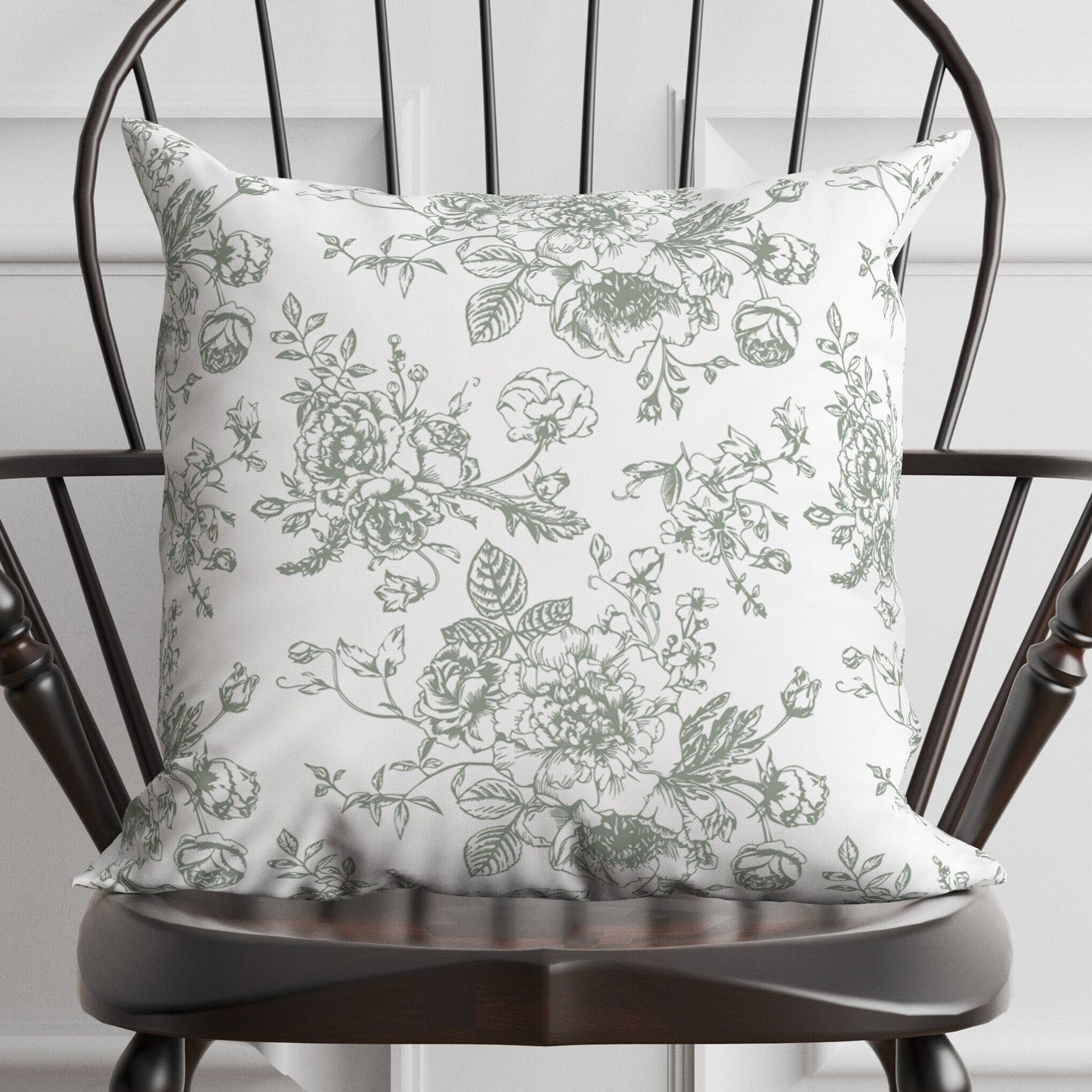 Green Floral Toile Pillow in Rosecrest