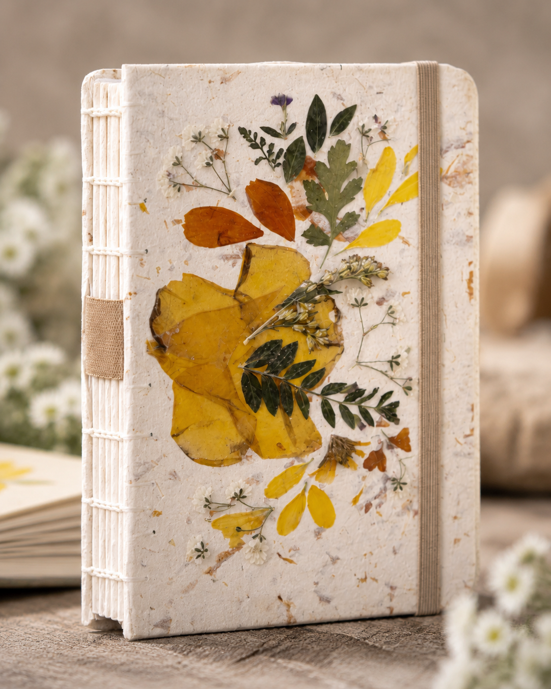 Handcrafted Journal with Pressed Flowers 5x8