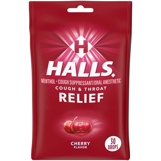 Halls Cough & Throat Relief, Cherry Flavor, Drops