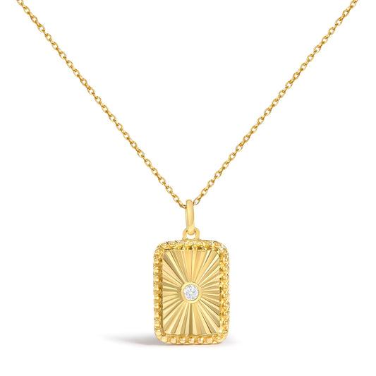 10K Yellow Gold Diamond Accent Rectangular Fluted Medallion Pendant Necklace