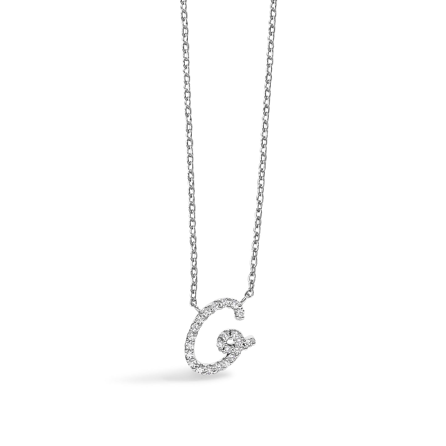 14K White Gold Diamond Accent "A" Initial Script Style Pendant Necklace