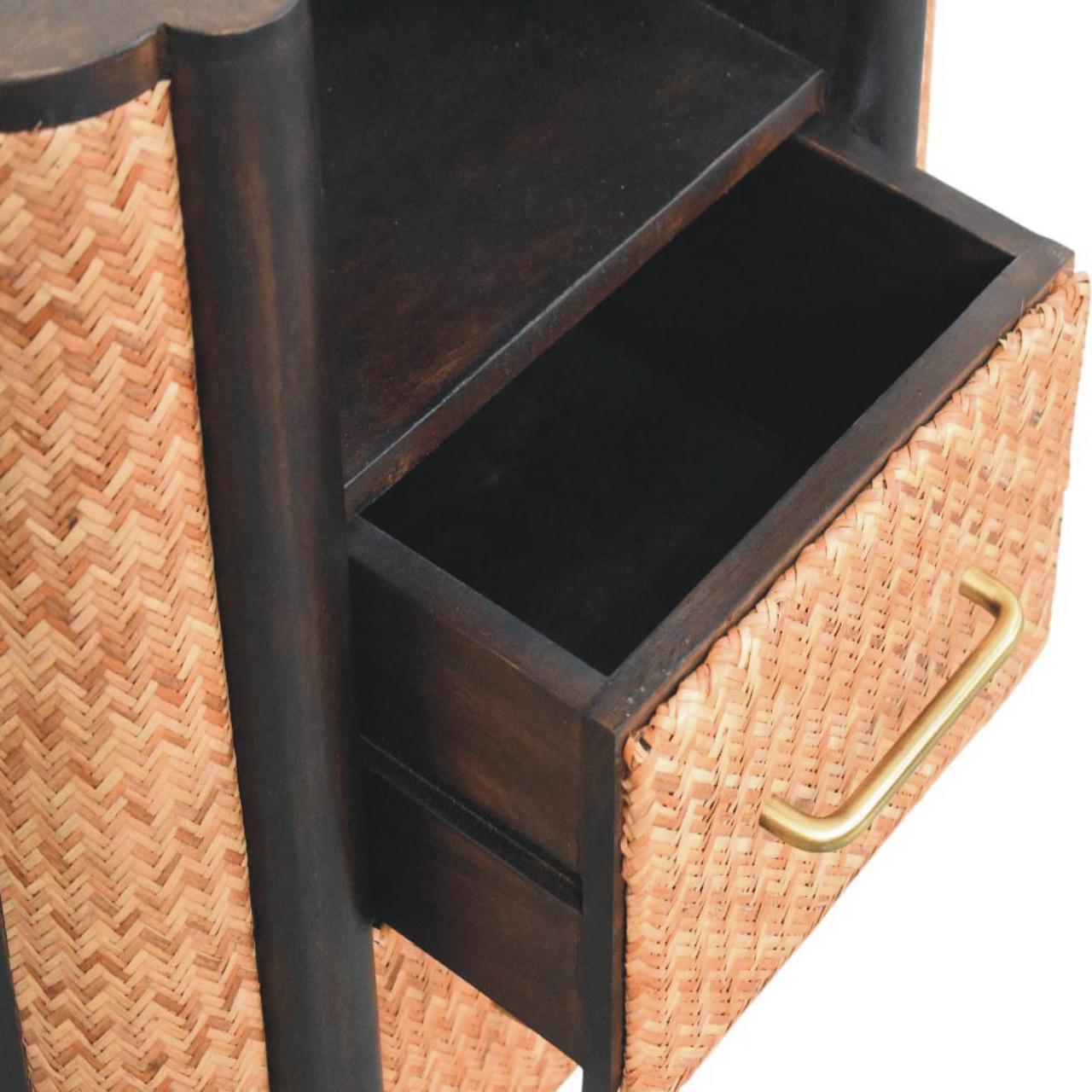 Solid Wood Rattan Curve Edge Nightstand