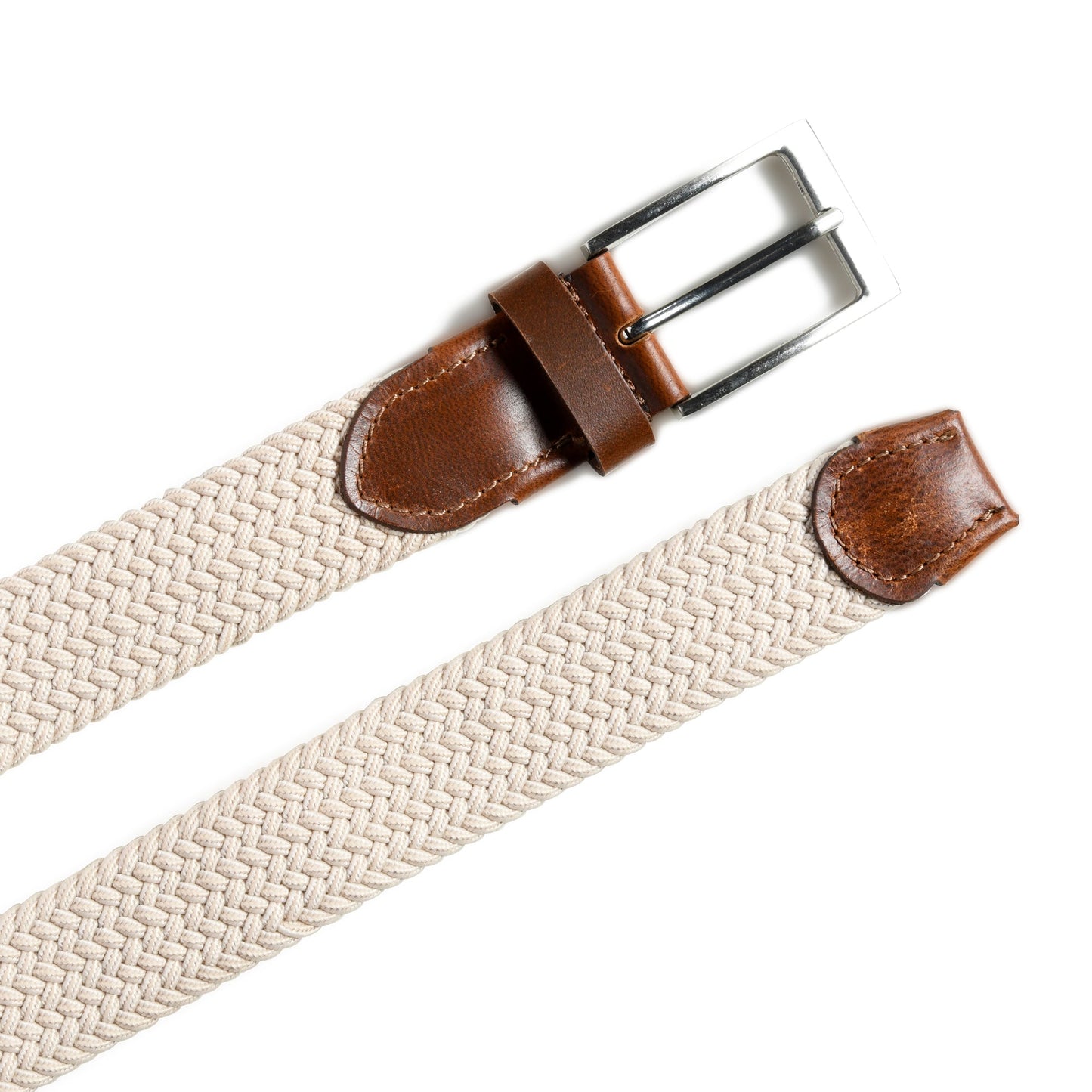 Cream & Brown Braided Canvas Leather Belt - Osadia Concept Store