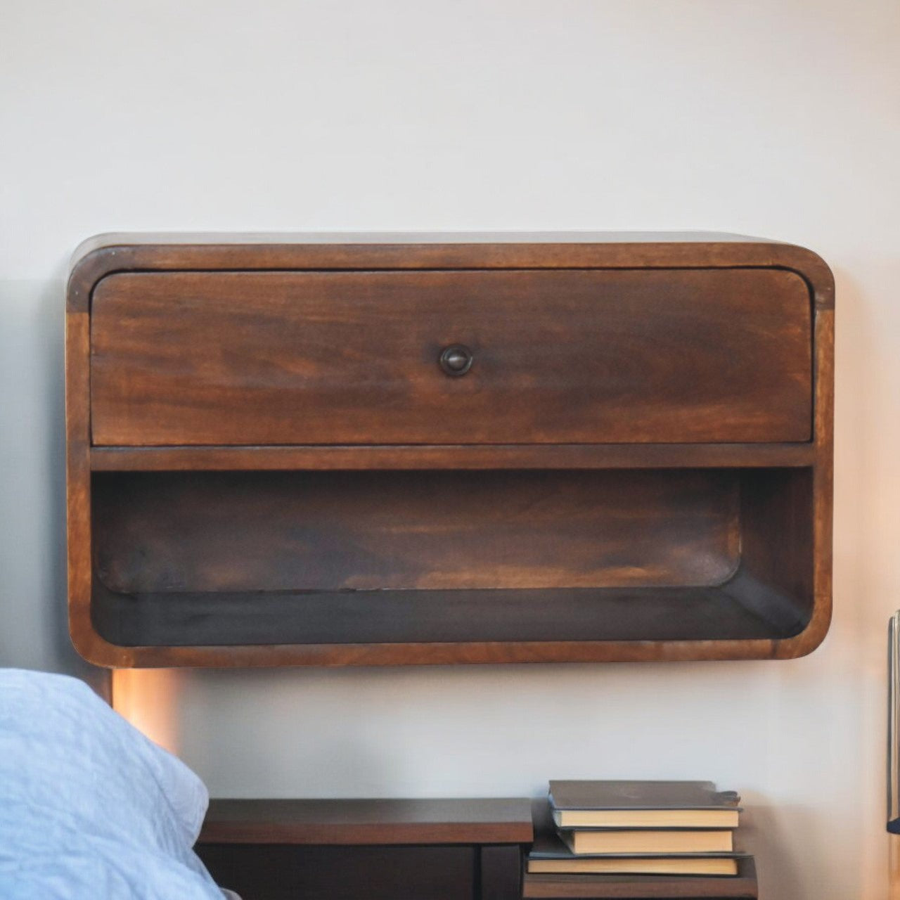 Solid Wood Large Curve Floating Bedside Table
