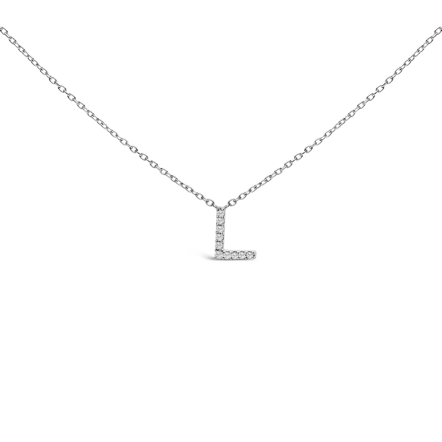 10K White Gold Diamond Accent "A" Block Initial Pendant Necklace