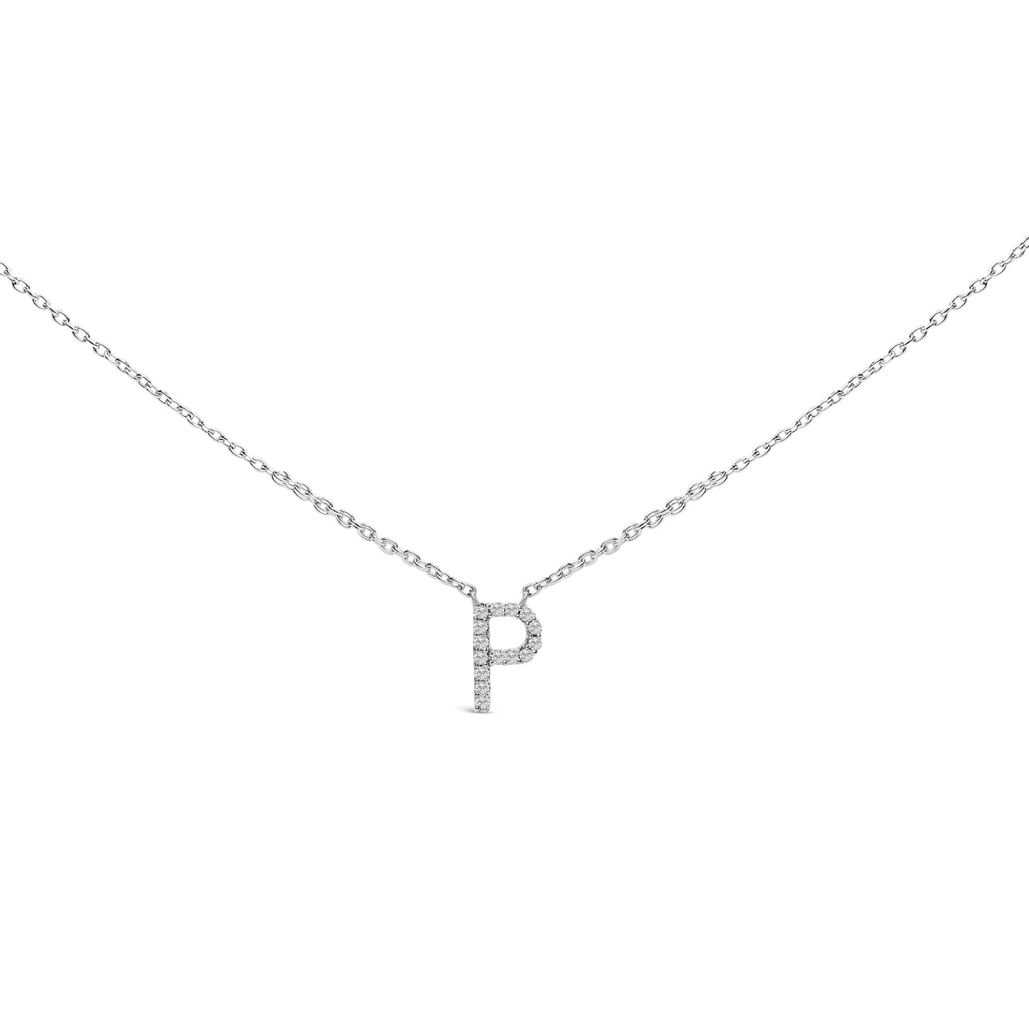 10K White Gold Diamond Accent "A" Block Initial Pendant Necklace