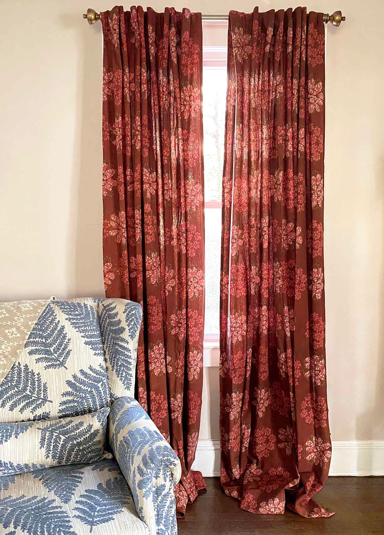Block Print Curtain, Terracotta Drape - Forget Me Not 84"