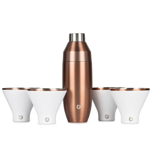 Stainless Steel Cocktail Shaker and Martini Glass Set,  Gold and White