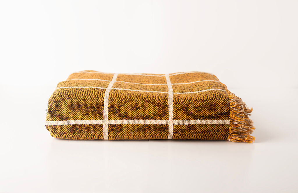 Golden Brown Grid Jacquard Woven Throw