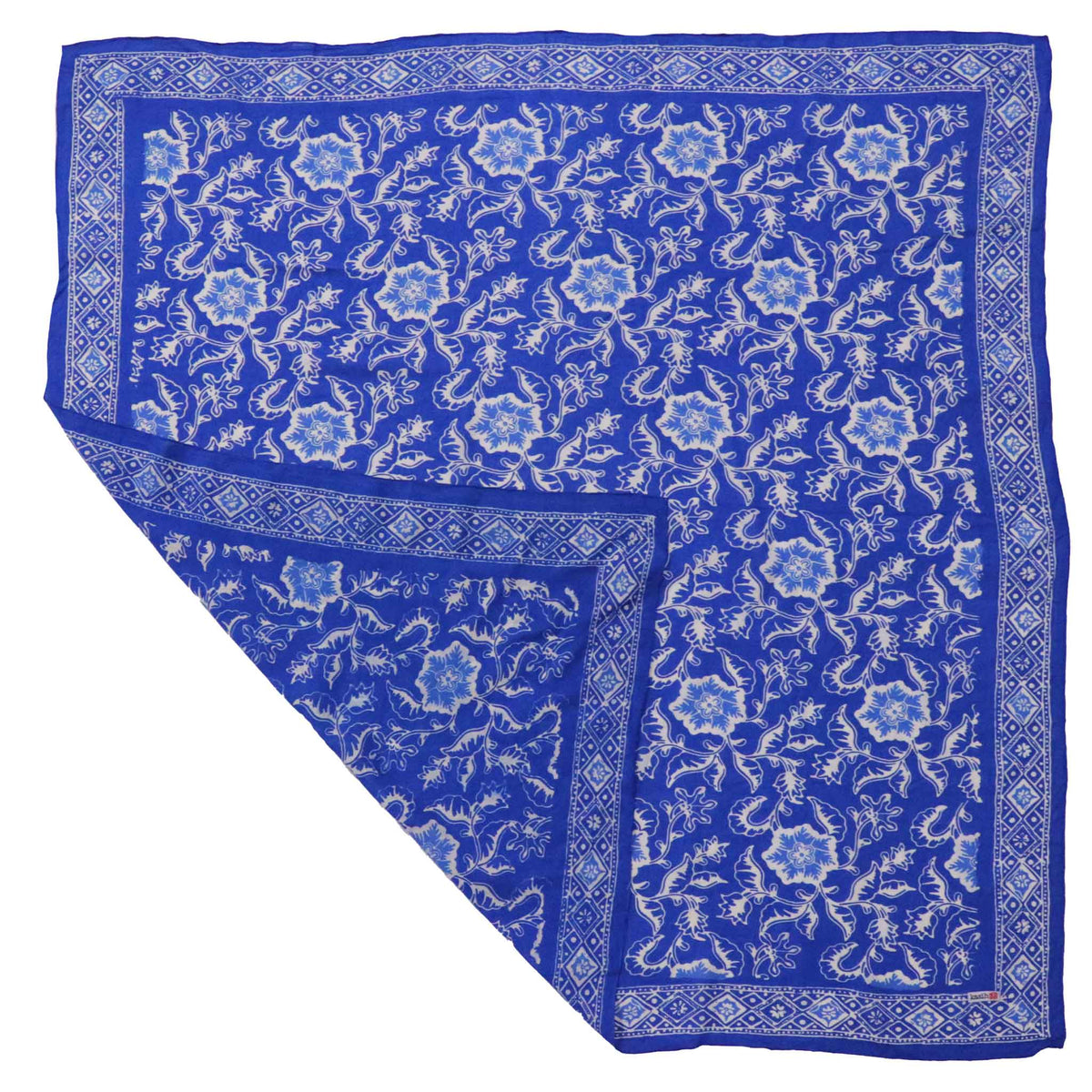 Large 39" Hand Dyed Batik Bandana, Blue Tendril, 100% Cotton