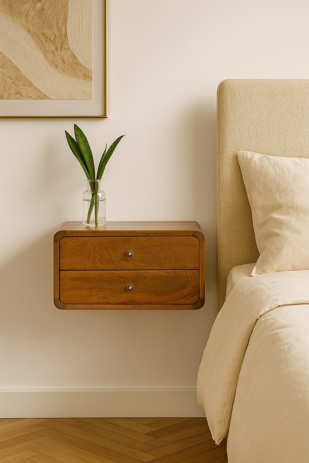 Floating Curved Chestnut Bedside
