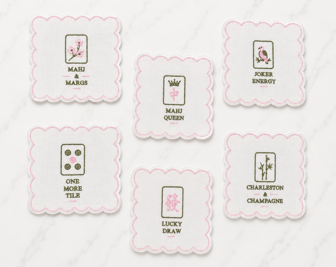 Embroidered Mahjong Mix Cocktail Napkins (Set of 6)