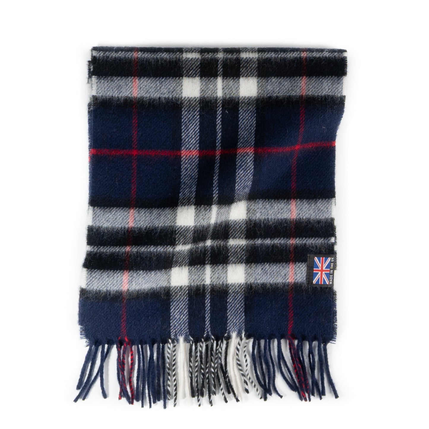 Prince of Scots Heritage Plaid Fringed Merino Wool Scarf (Cambridge Navy)