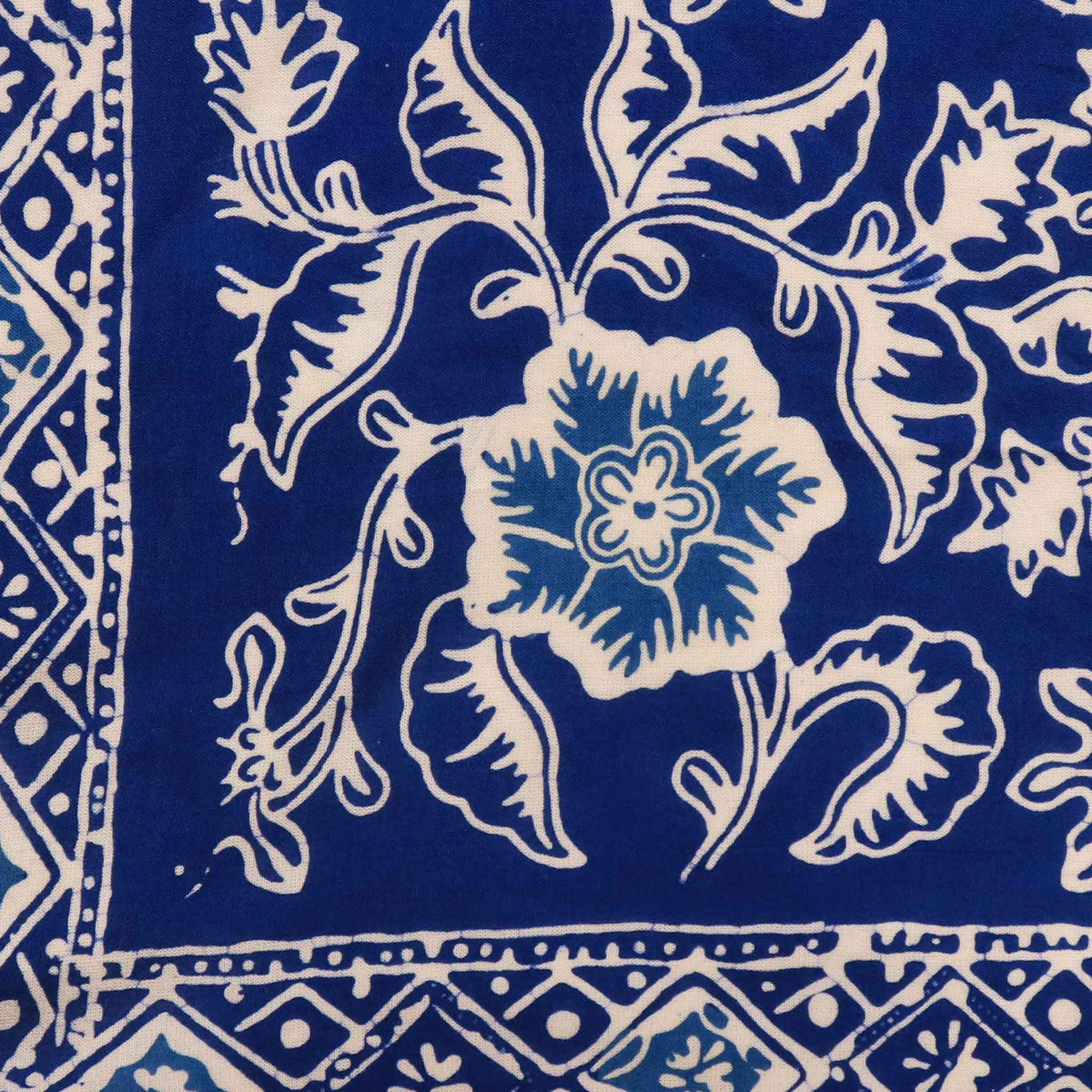 Large 39" Hand Dyed Batik Bandana, Blue Tendril, 100% Cotton