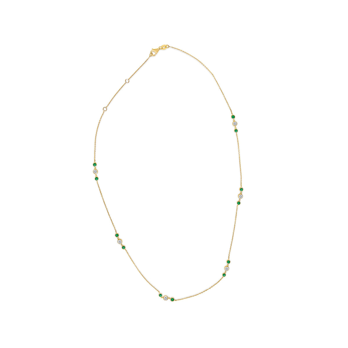 14K Yellow Gold Emerald and 1/2 Cttw Diamond Station Necklace