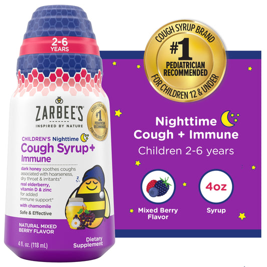Zarbee's Cough Syrup Immune, Natural Mixed Berry Flavor, Nighttime, Children's 4 Fl Oz