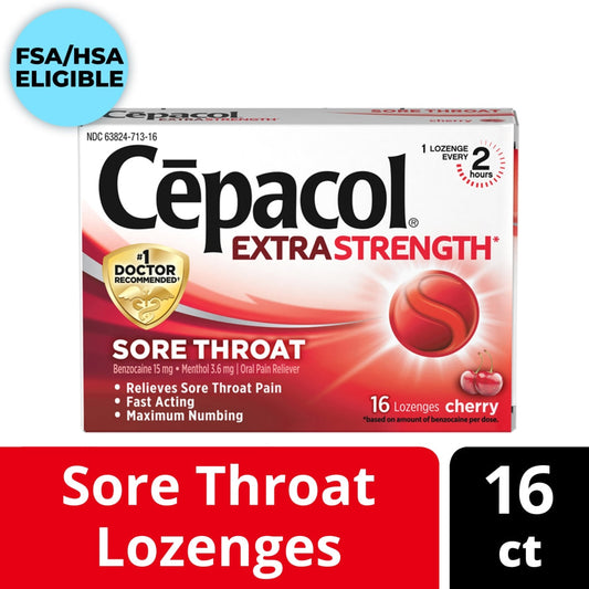 Cepacol Extra Strength Cherry Sore Throat Lozenges 16 Ea Box