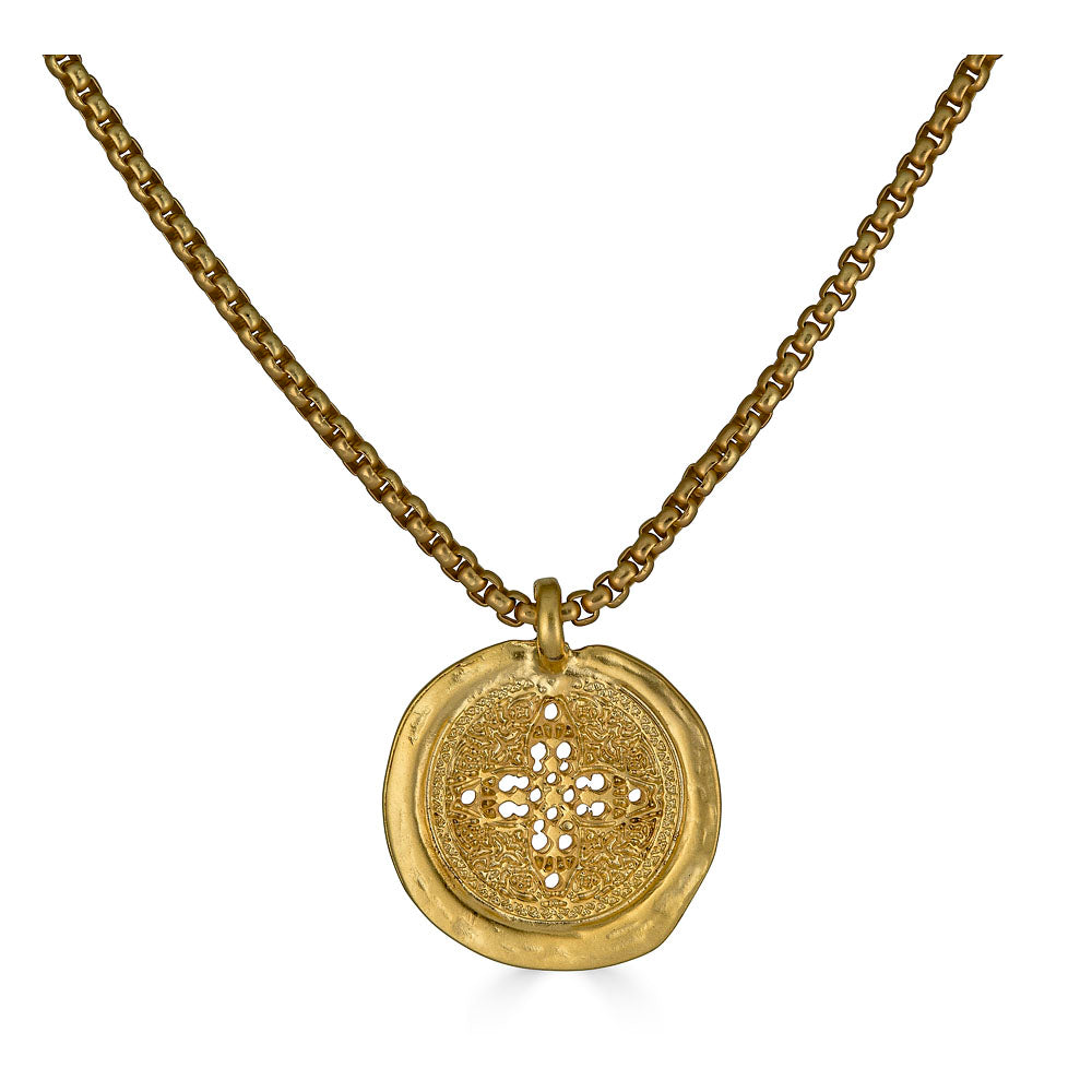 Matte Gold Filigree Coin Necklace