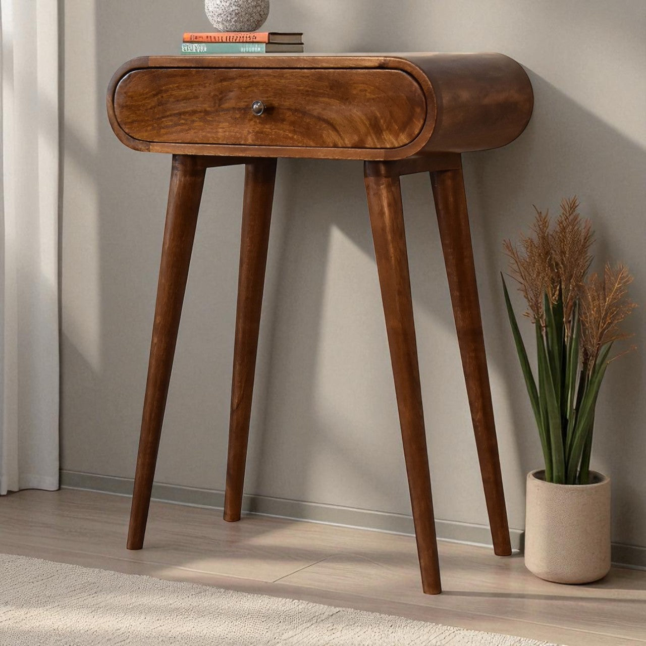 Solid Wood Mini Round Chestnut Console
