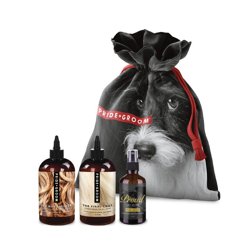 THE SMALL DELUXE DOGGY BAG — Luxury Dog Grooming Kit with 12oz Coat-Specific Shampoo, Conditioner & Signature Scent