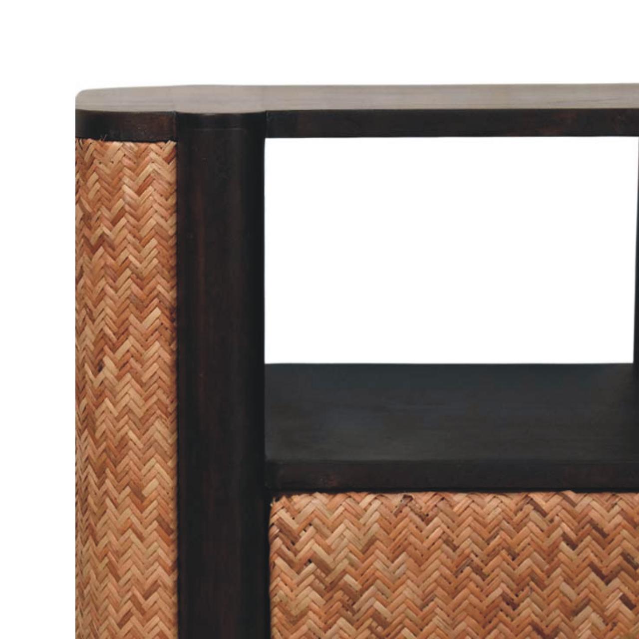 Solid Wood Rattan Curve Edge Nightstand