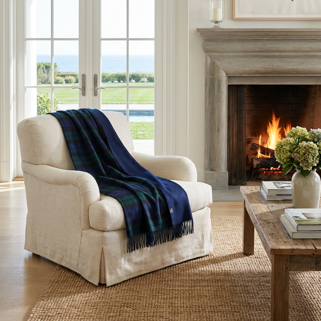 Prince of Scots Double Merino Wool Reversible Throw – Black Watch Tartan – 70×55