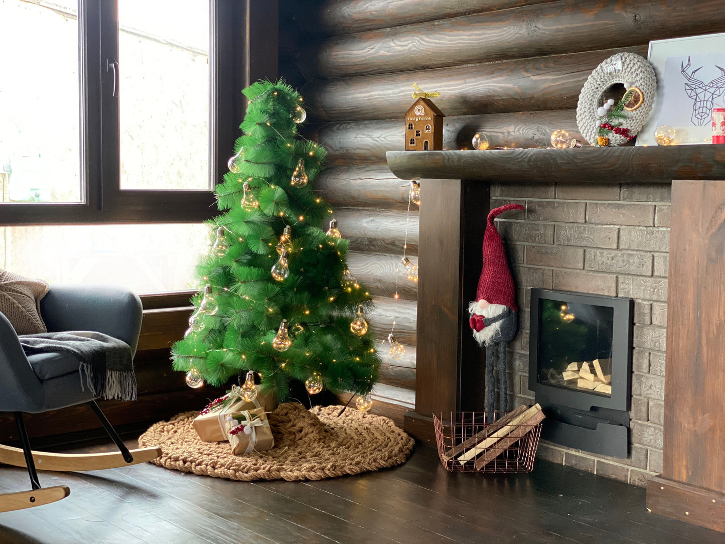 Beige Chunky-Knitted Christmas Tree Skirt | US Stock