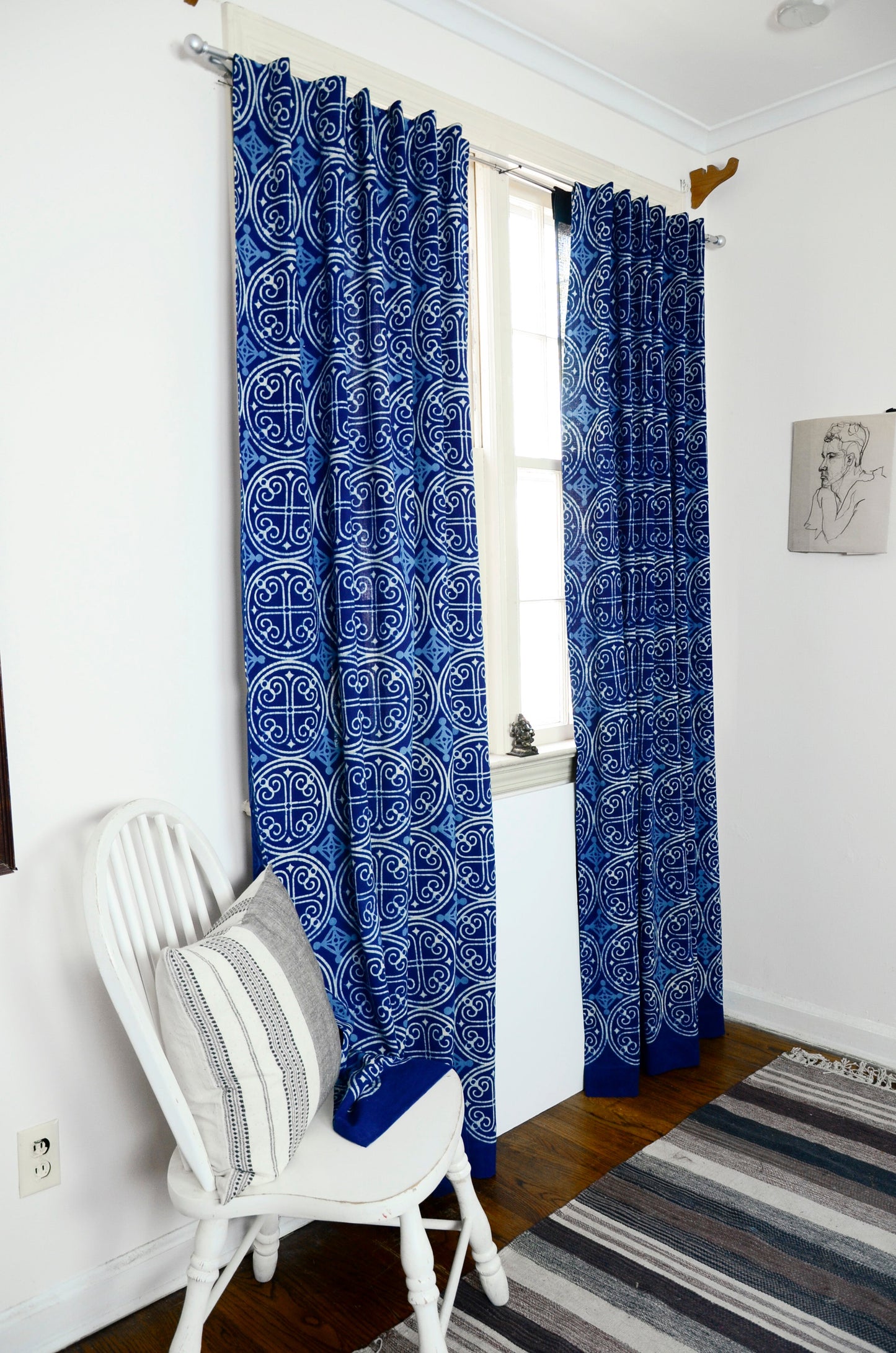 Indigo Cotton Curtain, Eco-Friendly Window Panel - Greece
