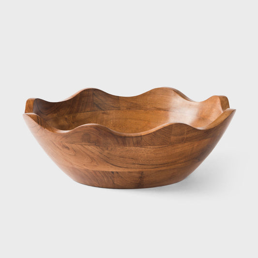 Acacia Wood Scallop Bowl, Natural Finish