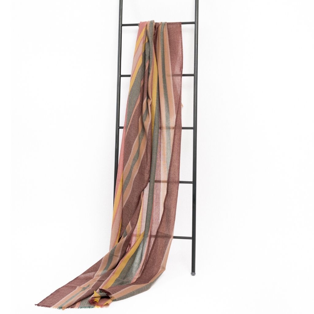 Barque Clay Modern Artisan Striped Soft Merino Handwoven Scarf
