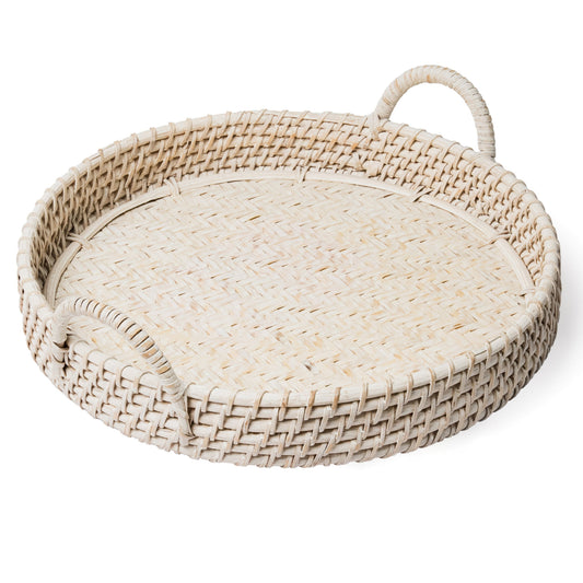 Round Rattan Tray - White