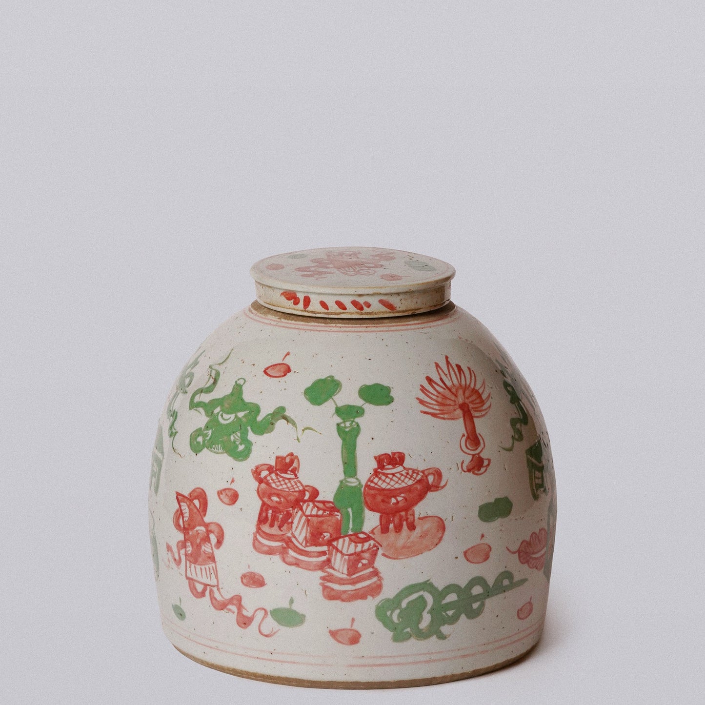 Pink and Green Rustic Porcelain Ancient Treasures Large Jar