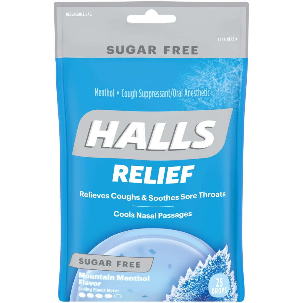 Halls Relief, Menthol, Cough Suppressant/Oral Anesthetic, Sugar Free, Mountain Menthol Flavor, 25 Drops
