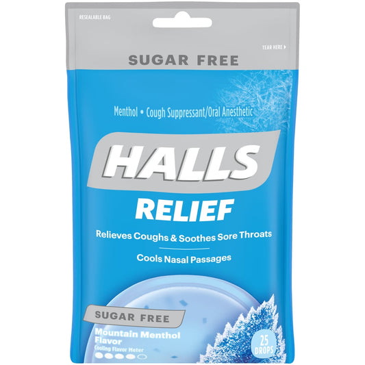Halls Relief, Menthol, Cough Suppressant/Oral Anesthetic, Sugar Free, Mountain Menthol Flavor, 25 Drops