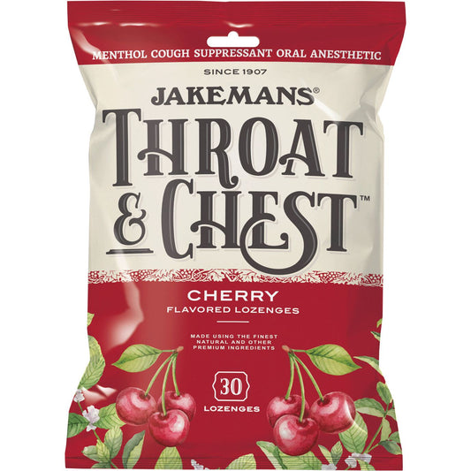 Jakemans Throat & Chest Lozenges, Cherry Menthol, 30 Pc