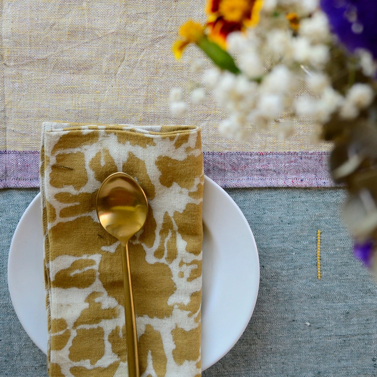 Yan Mustard Block Print Napkins - Set of 4