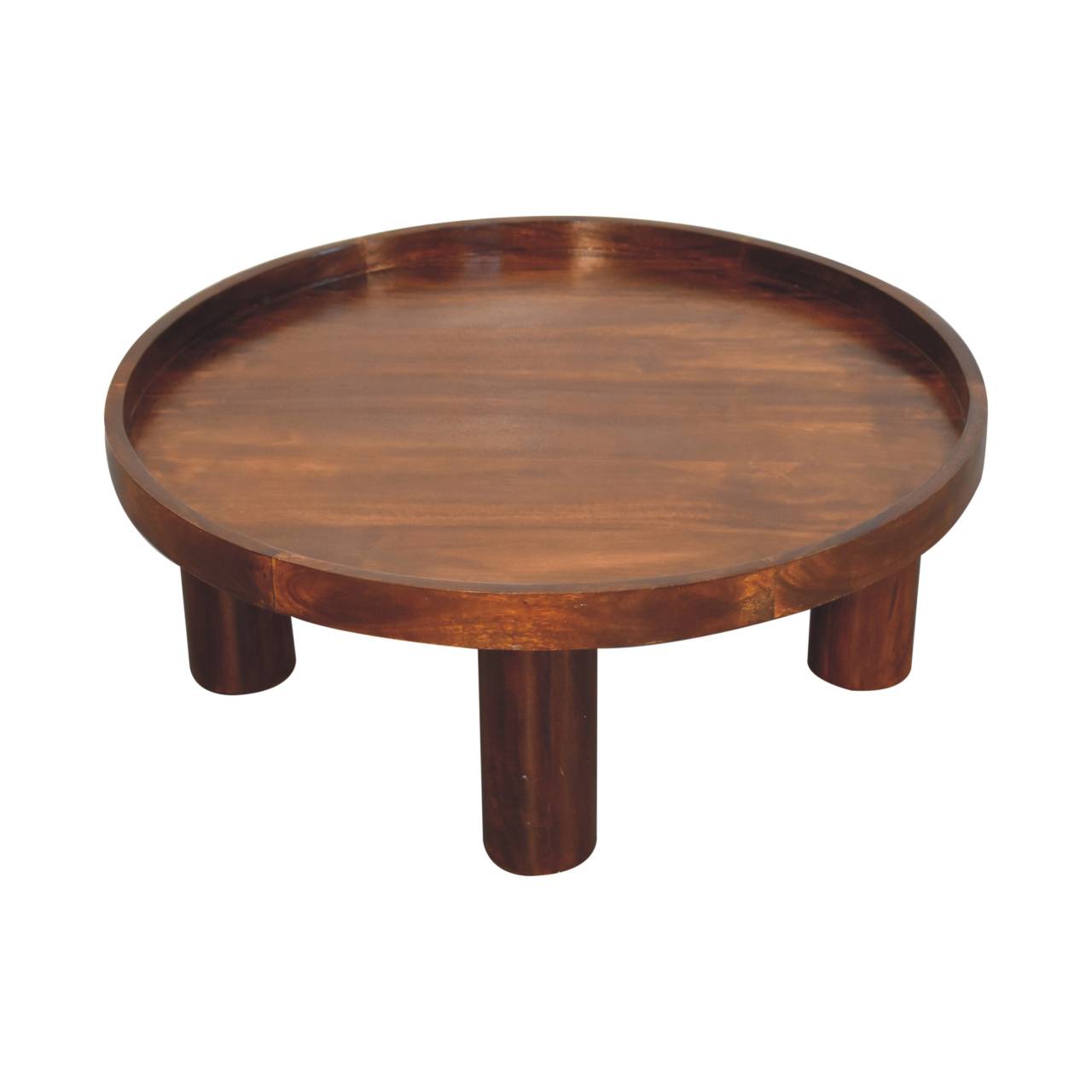 Solid Wood Crescent Coffee Table, Chestnut, Dark Brown