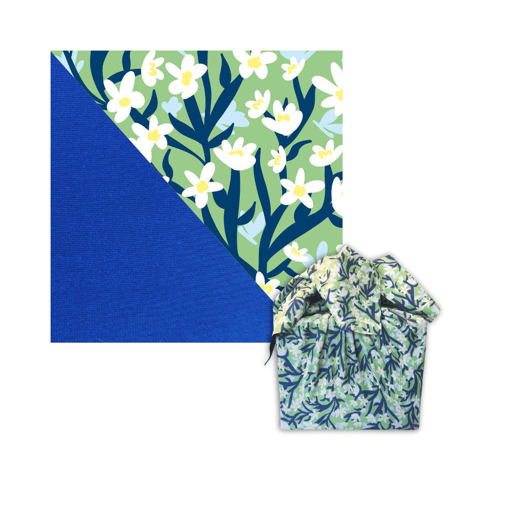 Set of 3 (S, L, XL) Reusable Cloth Furoshiki Gift Wrap | Spring Floral & Deep Blue