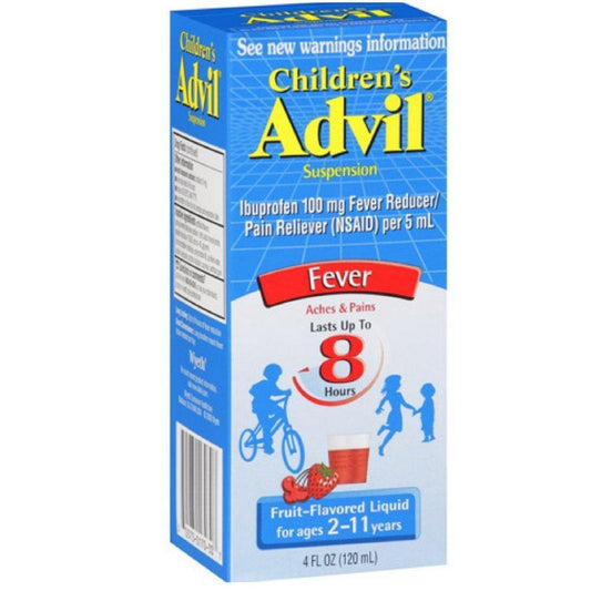Advil Children's Liquid Suspension Fever Reducer/Pain Reliever (Ibuprofen) In Fruit Flavor 100mg 4 Fl Oz Box