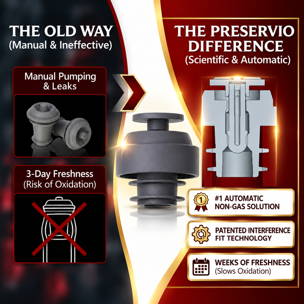 Preservio Automatic Wine Preservation Pump + Bonus 2 Silicone Stoppers
